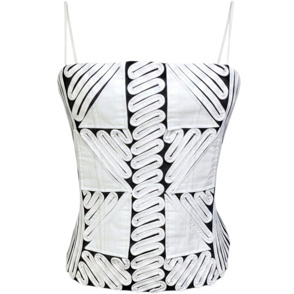 Andrea Rosati Soutache Corset Top Womens 6 Black White  Braided Applique - Picture 2 of 6